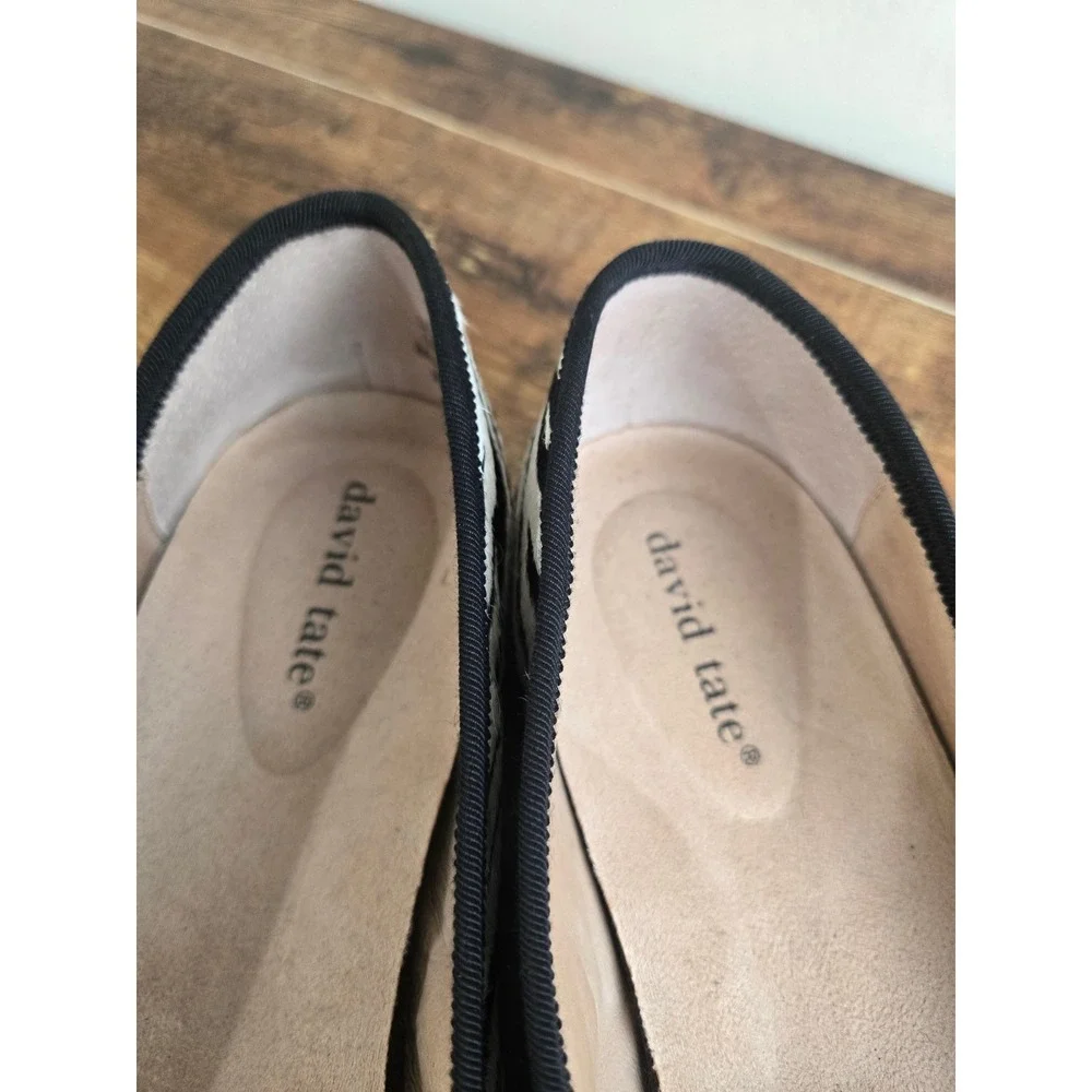 David Tate Paradise Zebra Print Calf Hair Espadrille Flats 12WW Wide Black White